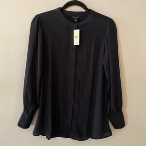 Ann Taylor Navy Pleated Blouse